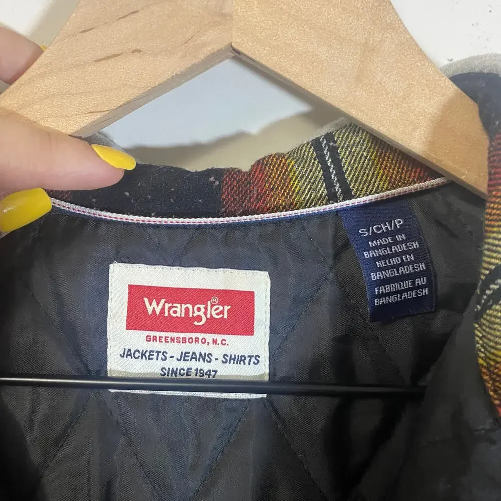 Wrangler Men's Heavyweight Hooded Shirt Jacket Shacket Plaid Yellow Orange Sz S